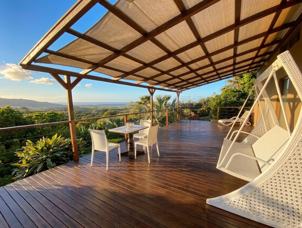 Terrace overlooking the hills of Mauritius
